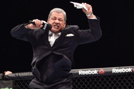 Bruce Buffer caught on the camera while announcing in UFC.